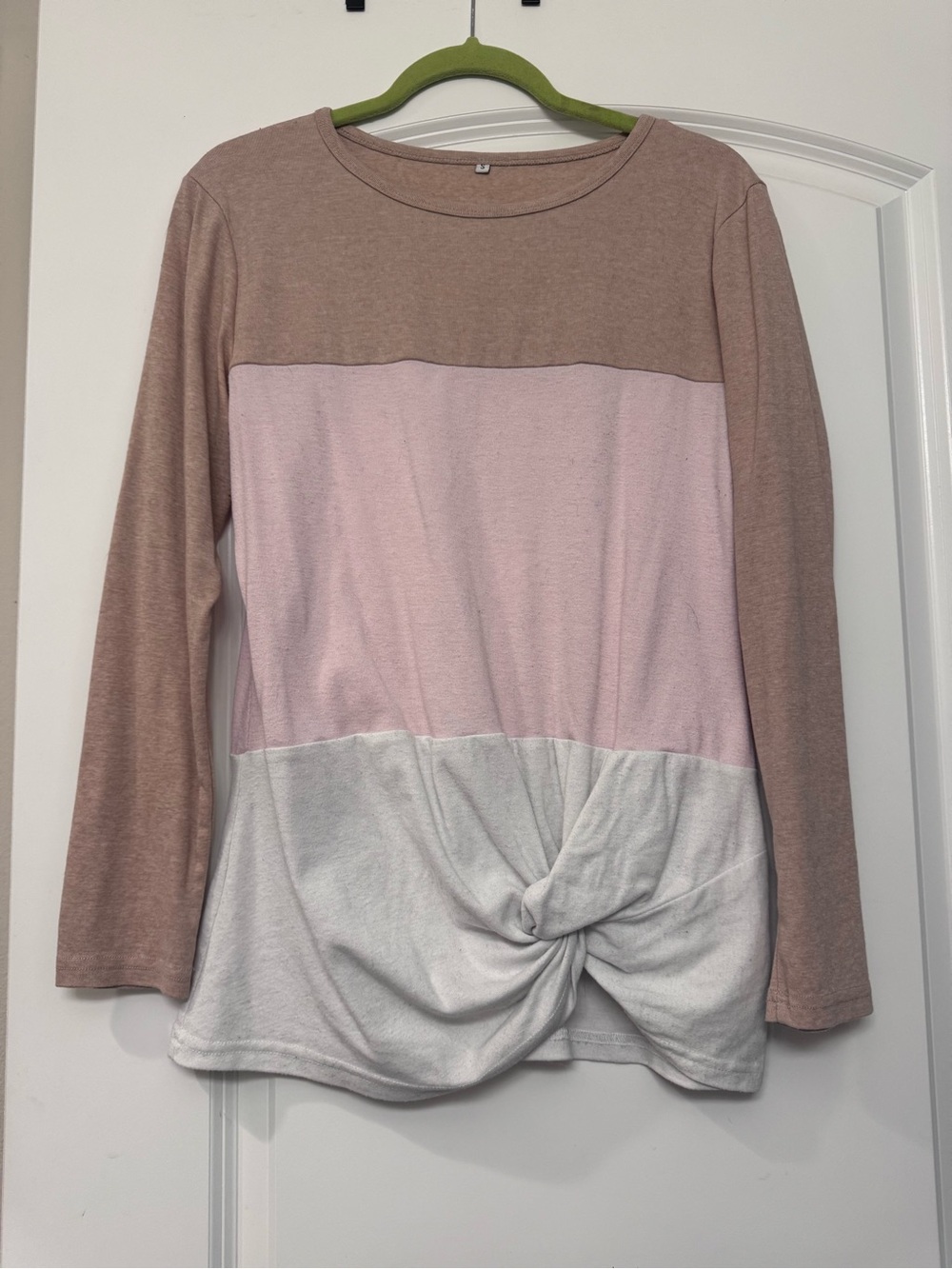 Amazon Colorblock Twist-Front Long Sleeve Top - Brown/Pink/White